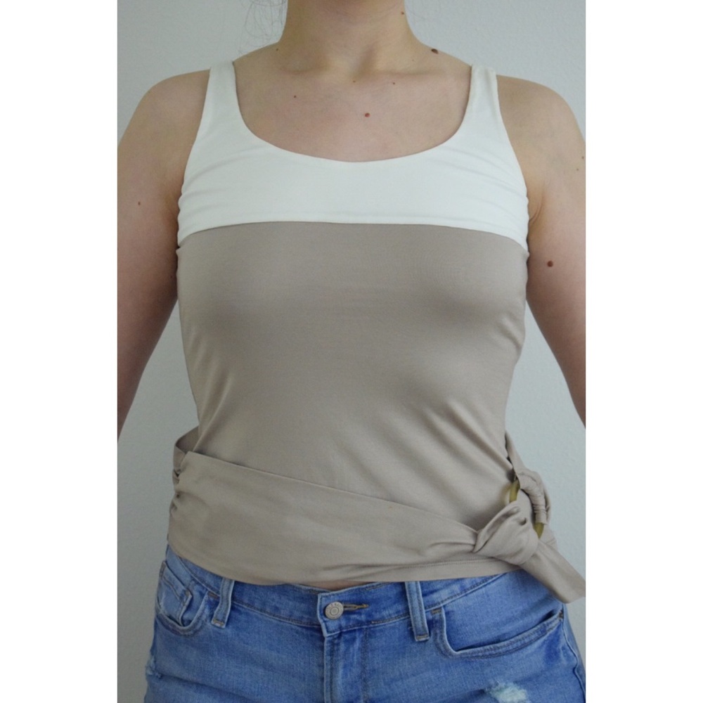 Beige and White Paule Ka Tank Top